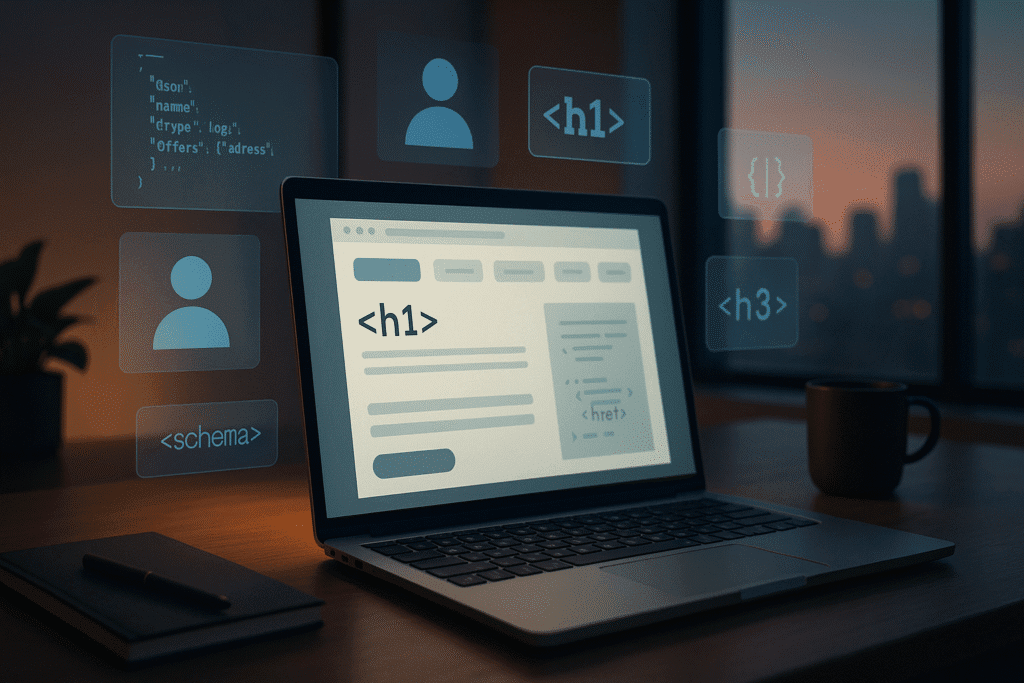 Modern workspace where agents read structured website data, representing agent-friendly copywriting and ai-driven UX.